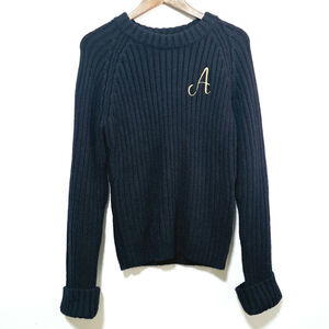 JW Anderson x Uniqlo Cropped Crew Neck Sweater Sz L Wool Blend Navy Chunky